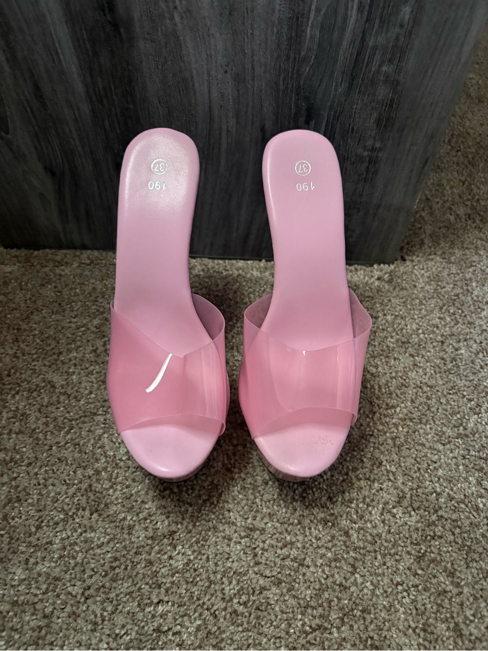 Fashion Nova Pink Clear-strap Slide Heel Mules